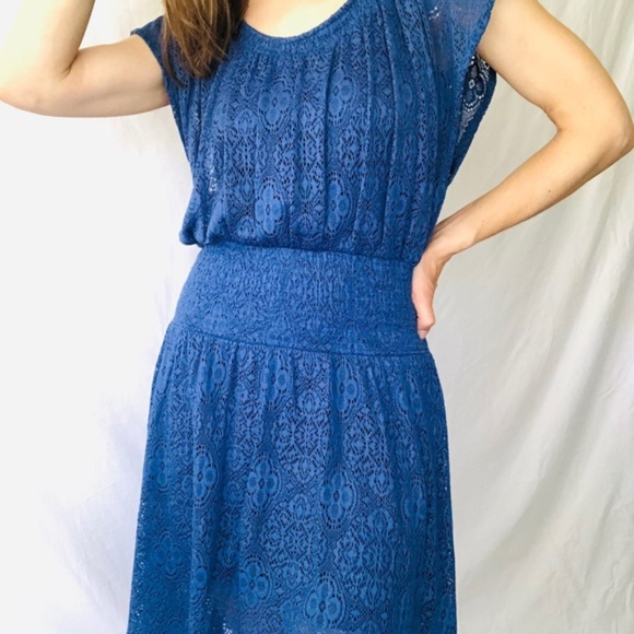 Anthropologie Leifnotes blue hi-low smocked lace dress size XS - Picture 1 of 8